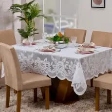 Toalha Mesa De Renda Luxo Retangular 2.30 x 1.50m Para 6 Cadeiras Estampada