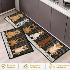 Kit Jogo De Tapetes 2 Pçs Para Cozinha Passadeira Antiderrapante Belga Gourmet