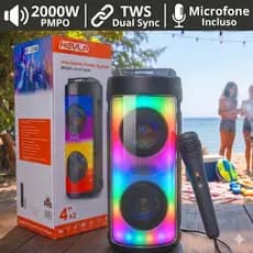 Caixa De Som 2000W Potente + Microfone p/ Karaokê TWS LED RGB - Festa Garantida / Envio Imediato