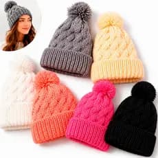 Touca Feminina Com Pompom Inverno Frio Crochê Tricô Gorro Adulto