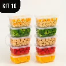Kit 10 Potes Marmita 260ml Fitness Livre BPA Tampa Freezer Microondas Potinho Retangular Organizador
