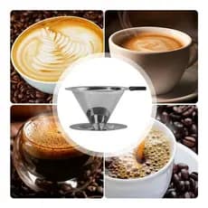 Filtro Coador De Café Inox  3 modelos Com Pegador em Silicone - Peneira Aço Reutilizável
