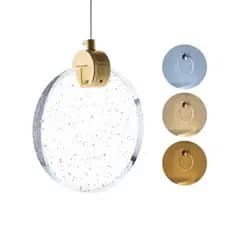 Kit Luminária Pendente Disco Cristal C/ Bolhas Dourado Led
