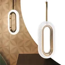 KIT Luminária Pendente Orion Dourado Oval Moderno Led Pd35 3 Cores de Luz