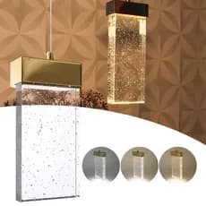 KIT Pendente Cristal Led 3 Cores Bolhas Retangular