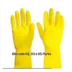 Luva Multiuso Latex Limpeza Impermeavel Reforçada Par Kits com 02, 03 e 05 Pares Tam M e G