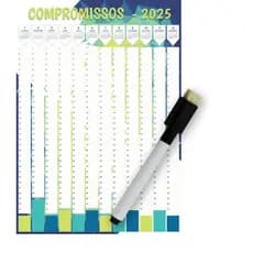 Calendário Anual 2026 VERDE Adesivo Compromissos + caneta - ideal para escritorios, escolas agendar