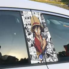 2 Adesivos Coluna De Carro ANIME ONEPIECE LUFF ESTILO QUADRINHOS COM PELICULA DE PROTEÇÃO RESITENTE