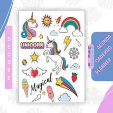 4 Cartelas Adesivos Marcador Planner Caderno Scrapbook #MAGICAL UNICORNIO KAWAII Decore seu celula
