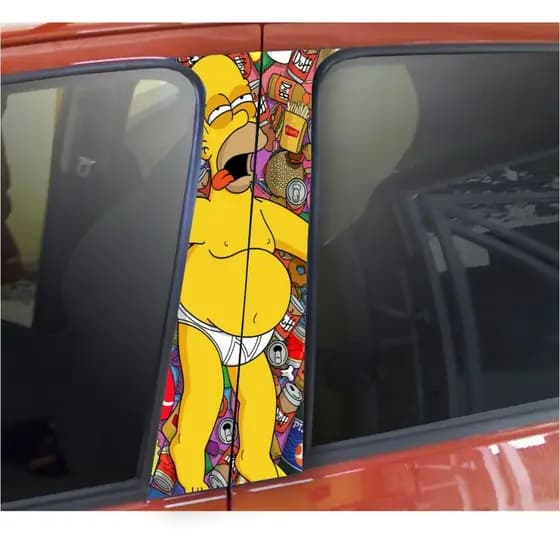 2 Adesivos Coluna De Carro Design COM PELICULA DE PROTEÇÃO TENDÊNCIA HOMER SIMPSONS CLASSICO DESENHO