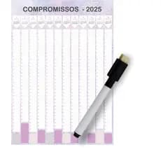 Calendário Anual 2025 ROSA Adesivo Compromissos + caneta - ideal para escritorios, escolas agendar