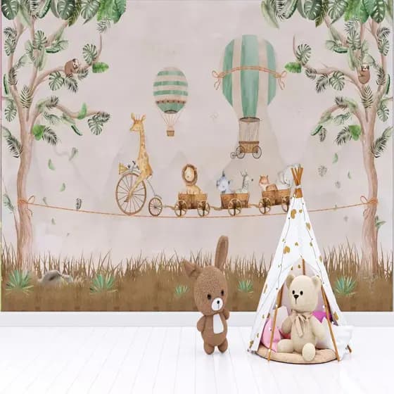 Papel Parede Infantil Antialergico Floresta Safari Em Hd