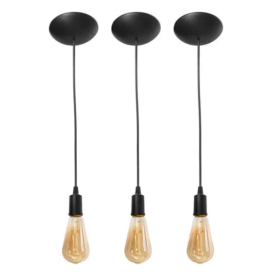 Kit 3 Fio Pendente Liso Cabo Retro 1 Metro Com Canopla