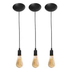 Kit 3 Fio Pendente Liso Cabo Retro 1 Metro Com Canopla
