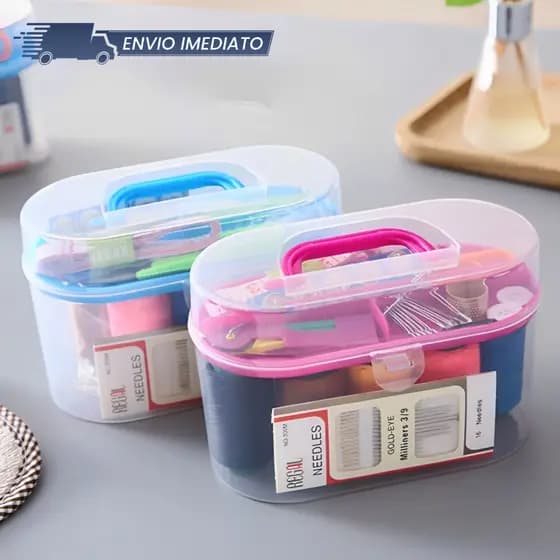 Kit Completo 35pcs Costura Viagem Maleta Agulha Linha Fita Metrica