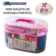 Kit De Costura Mini Maleta 35 Peças Tesoura Botão Agulha Organizador Multiuso Viagem Roupas Linhas