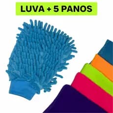 Kit de Lavar Carro Moto Limpeza automotiva Luva +5 Pano Microfibra Super Absorvente Multiuso