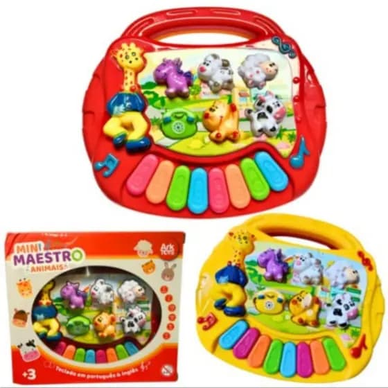 Teclado Infantil mini Animais com Sons Divertidos, Luzes Coloridas e Música Educativas para diversão