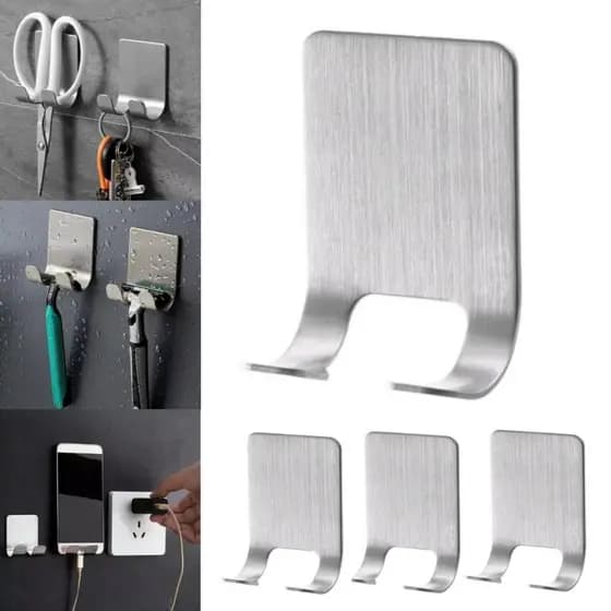 KIT 3 GANCHO Suporte INOX Parede Adesivo Universal Multiuso SEM FUROS SUPORTA 4KG COR PRATEADO 5.5CM
