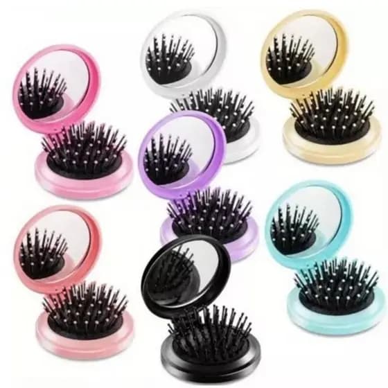 ANA1108 KIT Mini Escova de Cabelo Dobrável Com Espelho-Portátil e Perfeita Para Bolsa