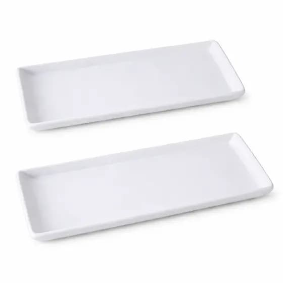 Kit 2 Bandeja Retangular em Cerâmica 30cm Para Cha Revelação Chá de Bebê Buffet Decoração Festas Mesa