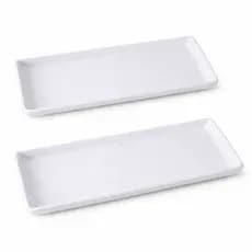 Kit 2 Bandeja Retangular em Cerâmica 30cm Para Cha Revelação Chá de Bebê Buffet Decoração Festas Mesa