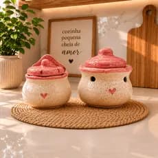 Saleiro + Porta Alho em Cerâmica com Tampa | Kit Pote De Alho + Saleiro Organizador de Cozinha Decoração e Presente