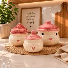 Kit Cozinha Saleiro + Açucareiro + Pote de Alho em Cerâmica / Porta Condimentos Decoração Presente Utensílios