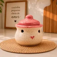 Pote Porta Alho com Tampa Redondo 400g | Cerâmica Resistente Ventilado Decorativo Condimentos Para Cozinha e Presente