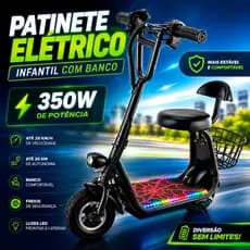 Patinete Elétrico Infantil Scooter Elétrica para Crianças Com Banco Assento 250W Promoção