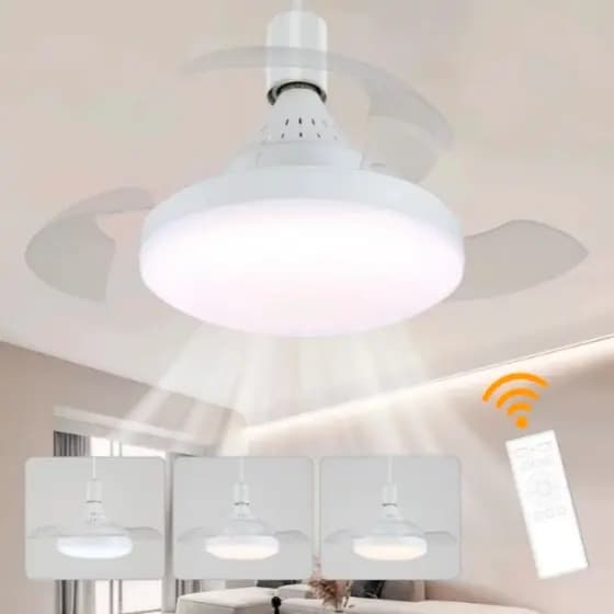 Ventilador De Teto Retrátil 120W Forte Lâmpada 3 Cores E27 Silencioso Bivolt Com Controle VT