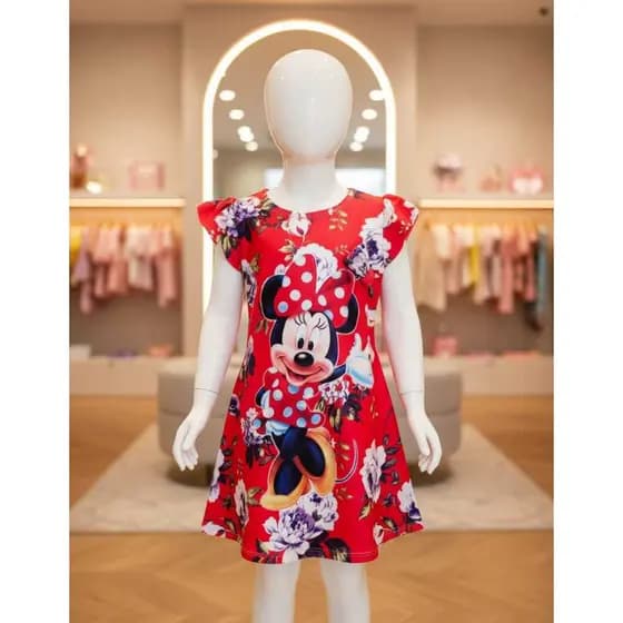 Vestido Infantil Luna Temático Minnie Vermelho + Tiara (AC)