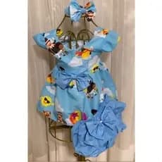 Conjunto Menina Bebê Carinho Temático Mundo Bita +Calcinha +Tiara