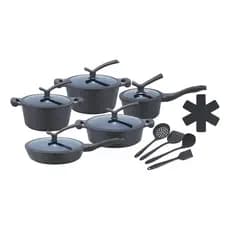 Conjunto Panelas 16 Peças Inox Com Utensílios Indução E Gás Cinza-escuro