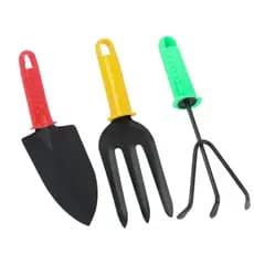 Kit Jardinagem 3 Peças – Pá Rastelo Garfo para Horta Doméstica Plantas