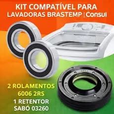 Kit 2 Rolamentos e 1 Retentor Máquinas Lavar Brastemp Consul Diversos Modelos