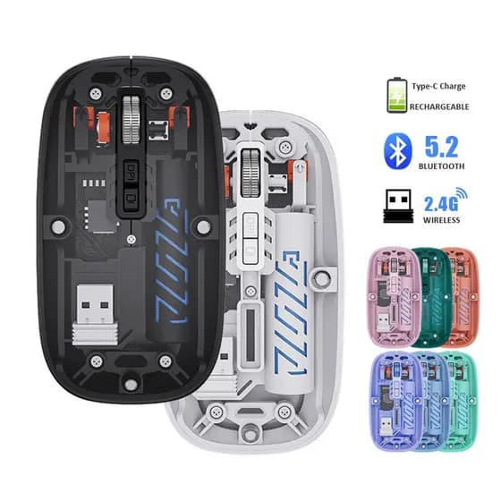 Mouse Bluetooth 5.2 E 2.4G transparente sem fio mouse silencioso de modo duplo para PC/laptop/tablet