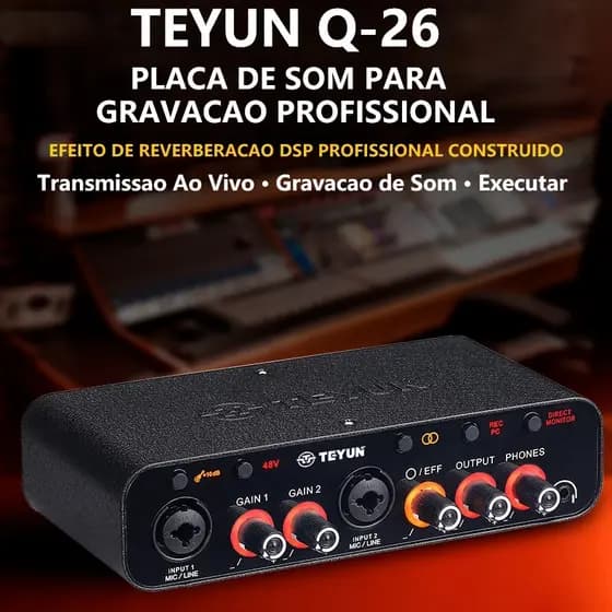 Placa de Som Profissional Q-26 Kit Completo para Podcast e Live