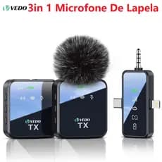 VEDO Microfone De Lapela Duplo Compatível iPhone Android 3in 1 Microfone De Lapela