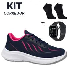 Kit Tênis Feminino Masculino Original + Meia e Relógio Academia Casual Preto Corrida Leve Esportivo Confortável Promoção
