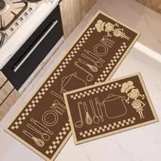 Kit Tapete Jogo Passadeira Belga Cozinha Antiderrapante Emborrachada 2 Peças