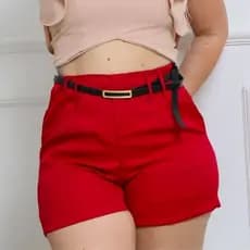 Short Alfaiataria Feminino Social Cintura Alta Com Zíper Na Lateral Acompanha Cinto Zíper Na Lateral