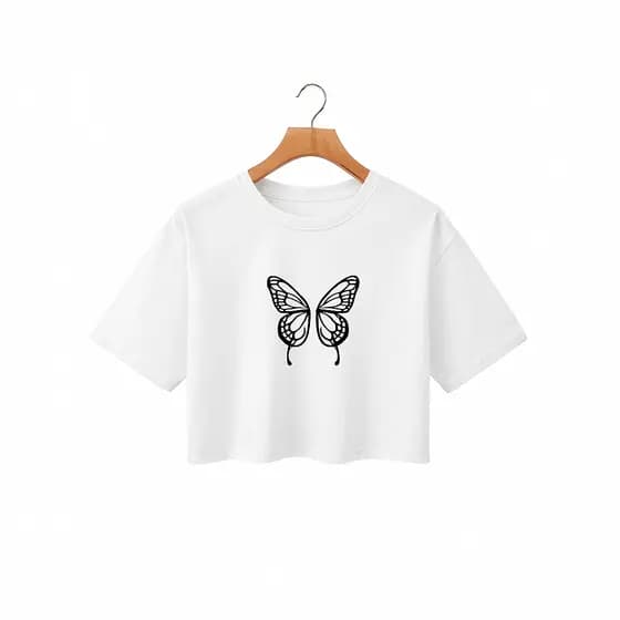 Croped Oversized Estampa Buterfly Estilo e Conforto Blusa de Algodão Passeio e Academia Envio Hoje