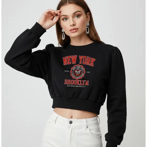 Moletom Cropped Feminino New York Brooklyn Estampa Moderna e Urbana