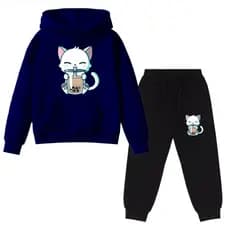 Kit Conjunto Blusa E Calça Moletom Infantil Milk Shake Gato - Envio Imediato