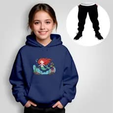 Conjunto Moletom Infantil Canguru + Calça Estampado Sereia Oceano Inverno Menina