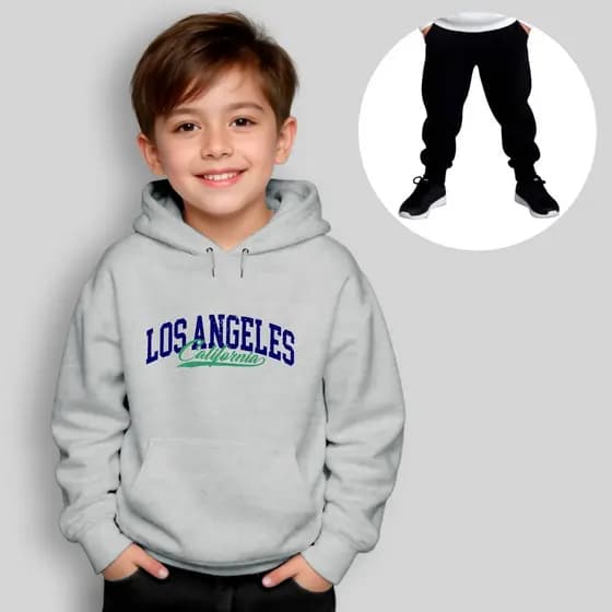 Conjunto Moletom Infantil Canguru + Calça Estampado Los Angeles Califórnia Menino Menina