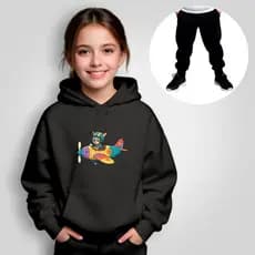 Conjunto Moletom Infantil Canguru + Calça Estampado Cachorro Avião Inverno Menina Menino