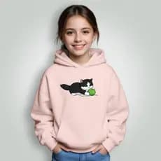 Moletom Blusa Infantil Bolso Canguru Capuz Menino Menina Gatinho Preto Desenho Premium Envio Hoje