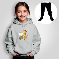 Conjunto Moletom Infantil Canguru + Calça Estampado Girafa Pintora Inverno Menina Menino